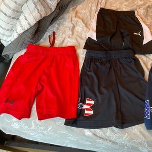 Boy’s Active Shorts, 4 Pair - Under Armour size Youth XS and Puma size small